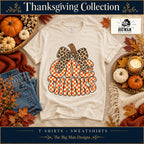 Give Thanks Leopard Bow Shirt & Sweatshirt on a Natural T-shirt, autumn boutique styling with The Big Man Designs branding