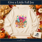 Cute Turkey Pink Bow Thanksgiving design. Natural sweatshirt styled as a Thanksgiving gift. The Big Man Designs.