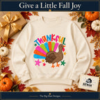 Thankful Colorful Turkey Thanksgiving design. Natural sweatshirt styled as a Thanksgiving gift. The Big Man Designs.