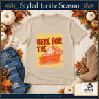 Here for the Pumpkin Pie Thanksgiving design. Natural T-shirt styled with fall boutique accessories. The Big Man Designs.
