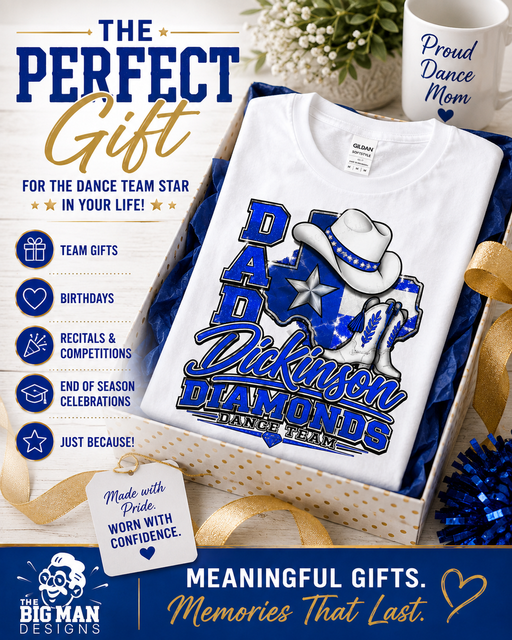 Dickinson Diamonds Dance Team Dad Shirt 4 | DTF Printed