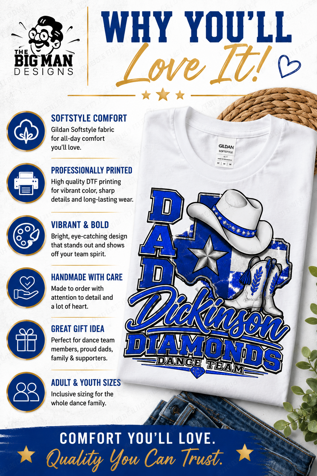 Dickinson Diamonds Dance Team Dad Shirt 4 | DTF Printed