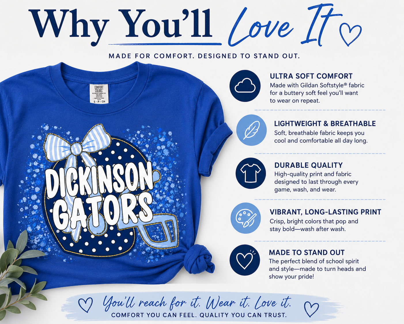 1 Dickinson Gators Football Tee – Helmet Bow Design | Youth & Adult