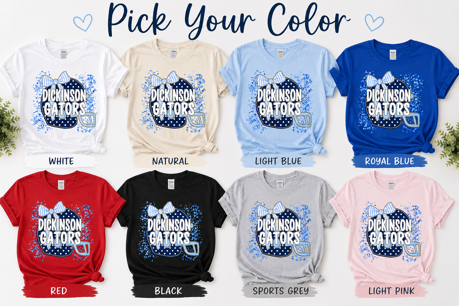 1 Dickinson Gators Football Tee – Helmet Bow Design | Youth & Adult