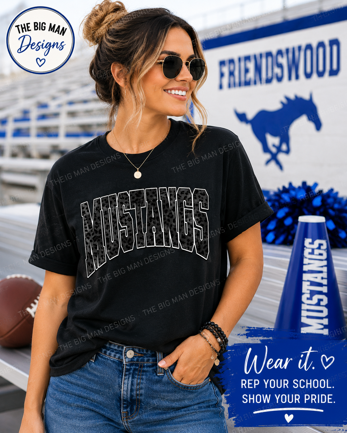 Friendswood Mustangs Leopard Print Tee | Youth & Adult Spirit Wear