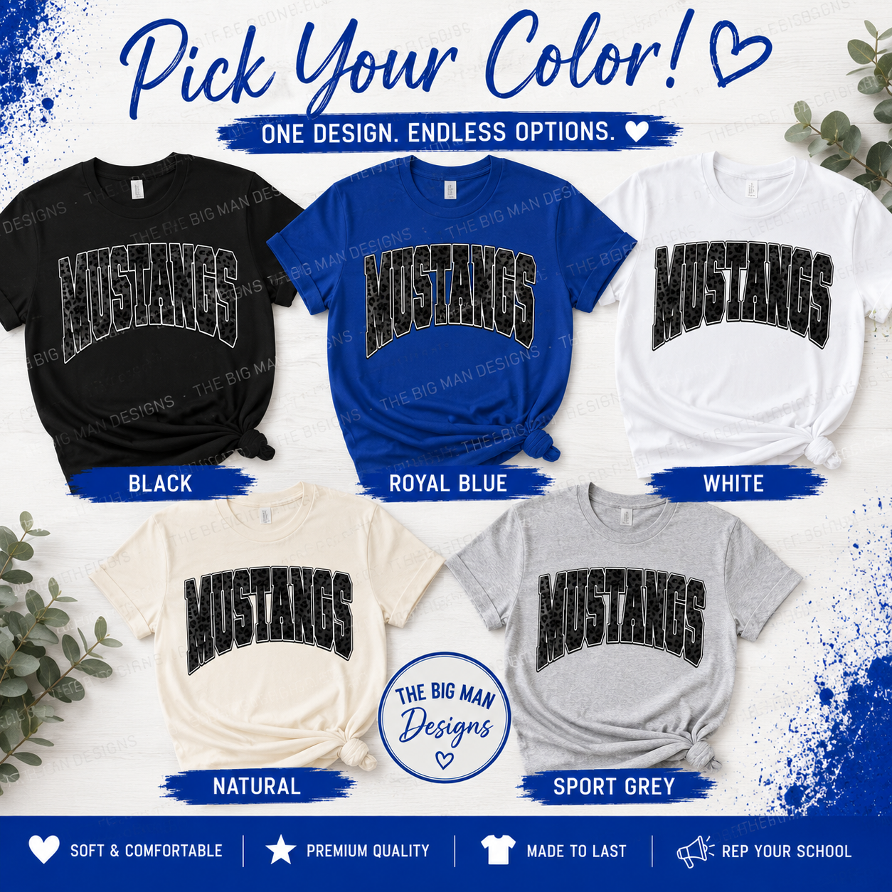 Friendswood Mustangs Leopard Print Tee | Youth & Adult Spirit Wear