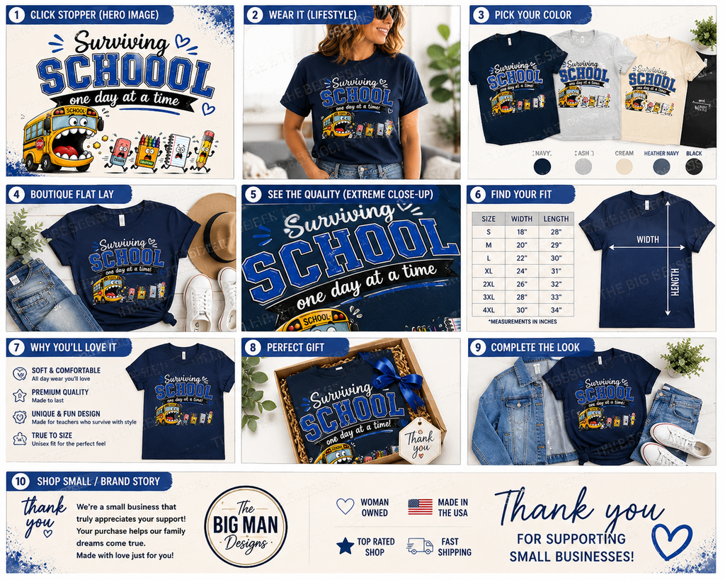 Surviving School One Day at a Time Tee | Teacher & Back to School Shirt