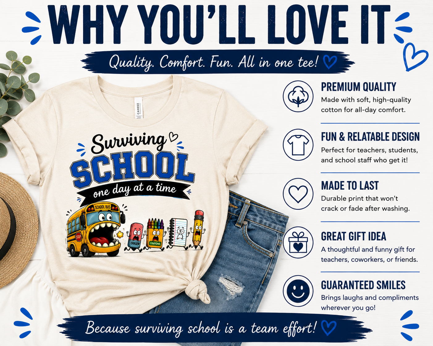 Surviving School One Day at a Time Tee | Teacher & Back to School Shirt