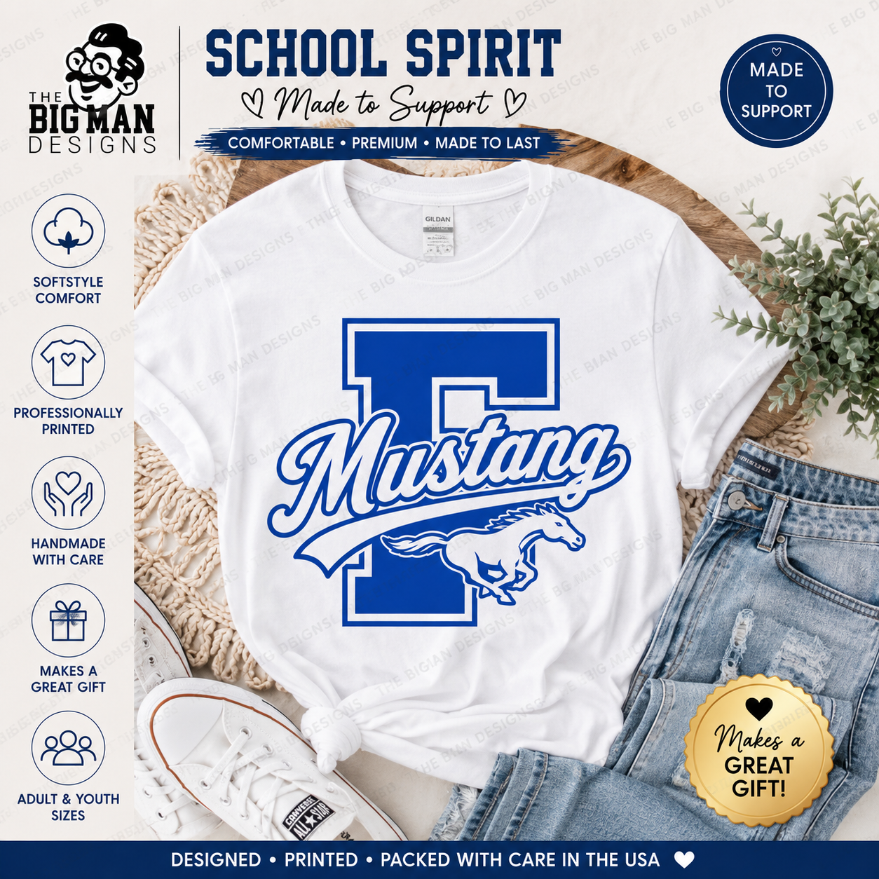 Friendswood Mustang F Letter Spirit Shirt | School Spirit Tee