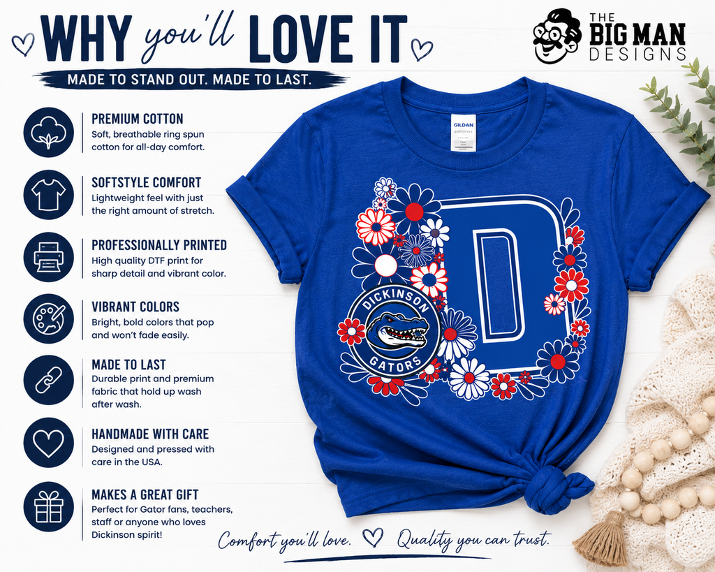 Dickinson Gators Floral D Spirit Shirt | Dickinson ISD Spirit Wear