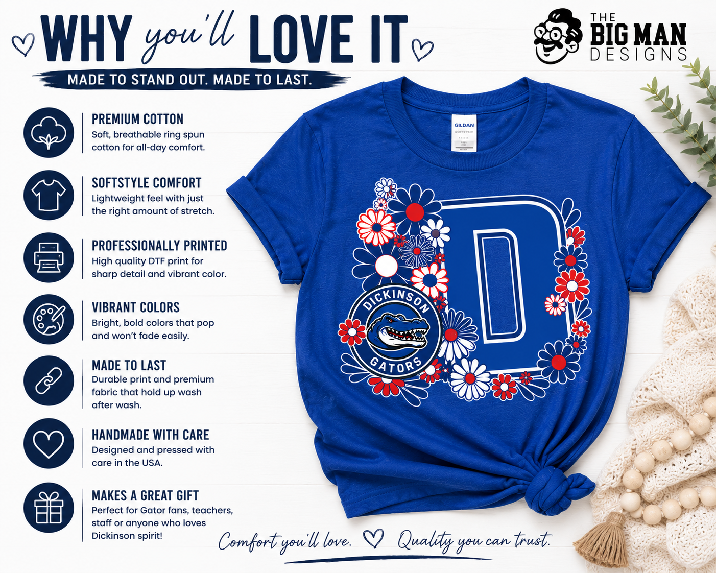 Dickinson Gators Floral D Spirit Shirt | Dickinson ISD Spirit Wear