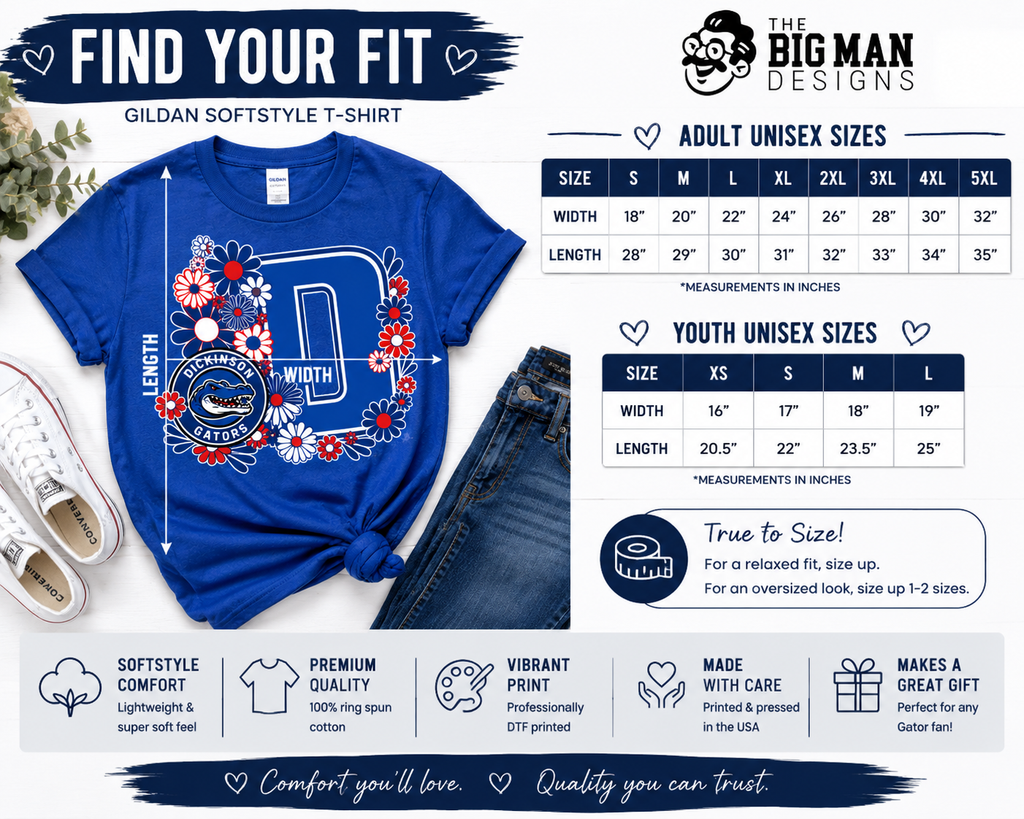 Dickinson Gators Floral D Spirit Shirt | Dickinson ISD Spirit Wear