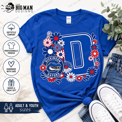 8 Dickinson Gators Floral D Spirit Shirt | Dickinson ISD Spirit Wear