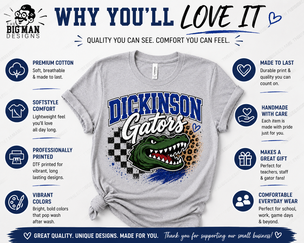 Dickinson Gators Checkered Leopard Spirit Shirt | Dickinson ISD Spirit Wear