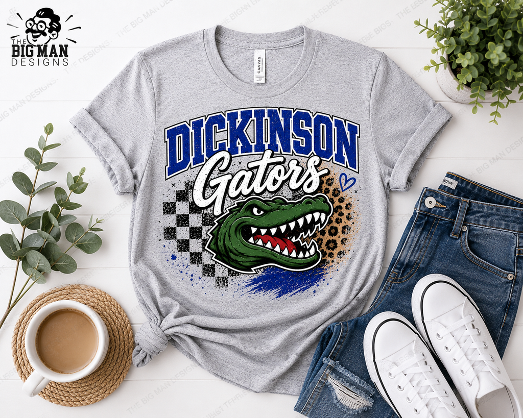 Dickinson Gators Checkered Leopard Spirit Shirt | Dickinson ISD Spirit Wear