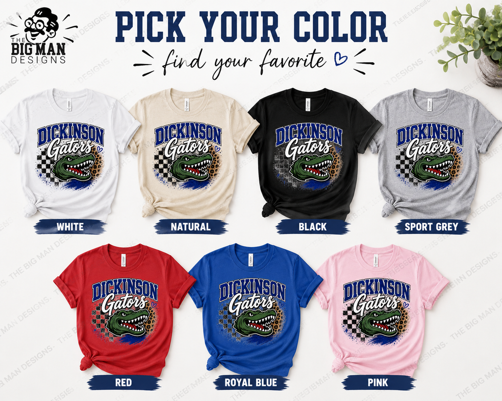 Dickinson Gators Checkered Leopard Spirit Shirt | Dickinson ISD Spirit Wear