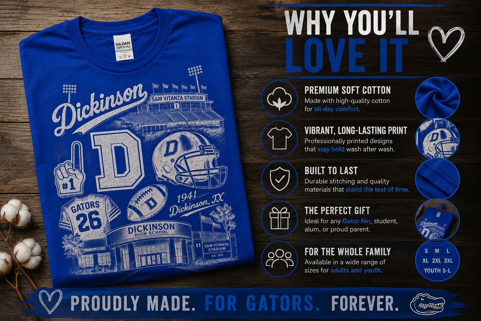 10 Dickinson Gators Vintage Stadium Spirit Shirt | Dickinson ISD Spirit Wear