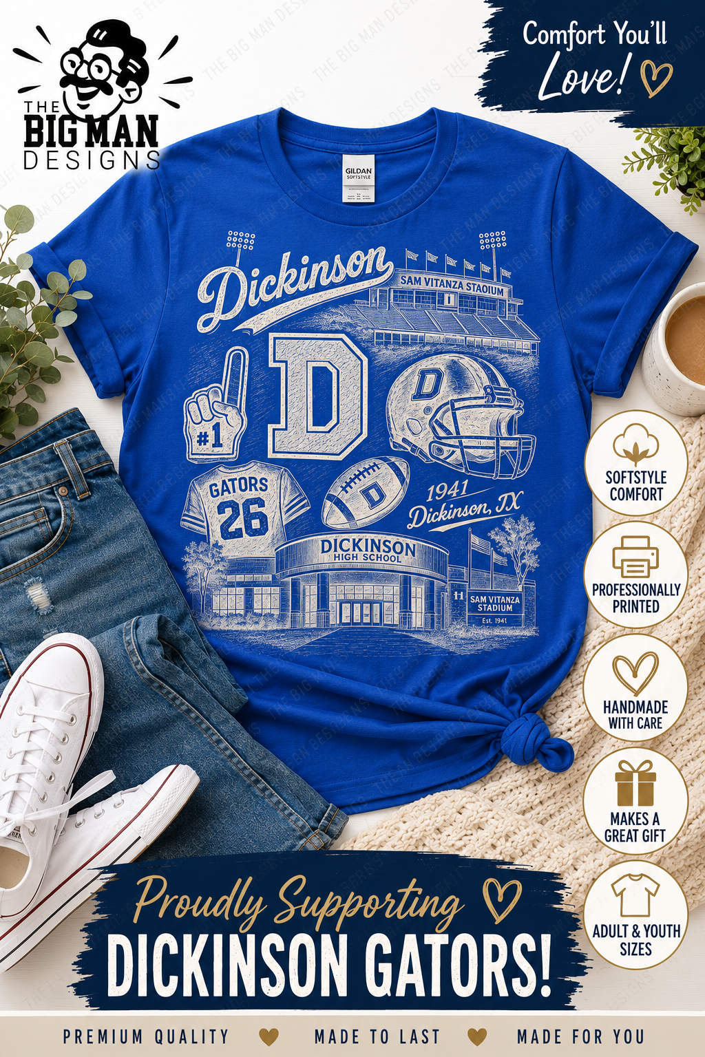 Dickinson Gators Vintage Stadium Spirit Shirt | Dickinson ISD Spirit Wear