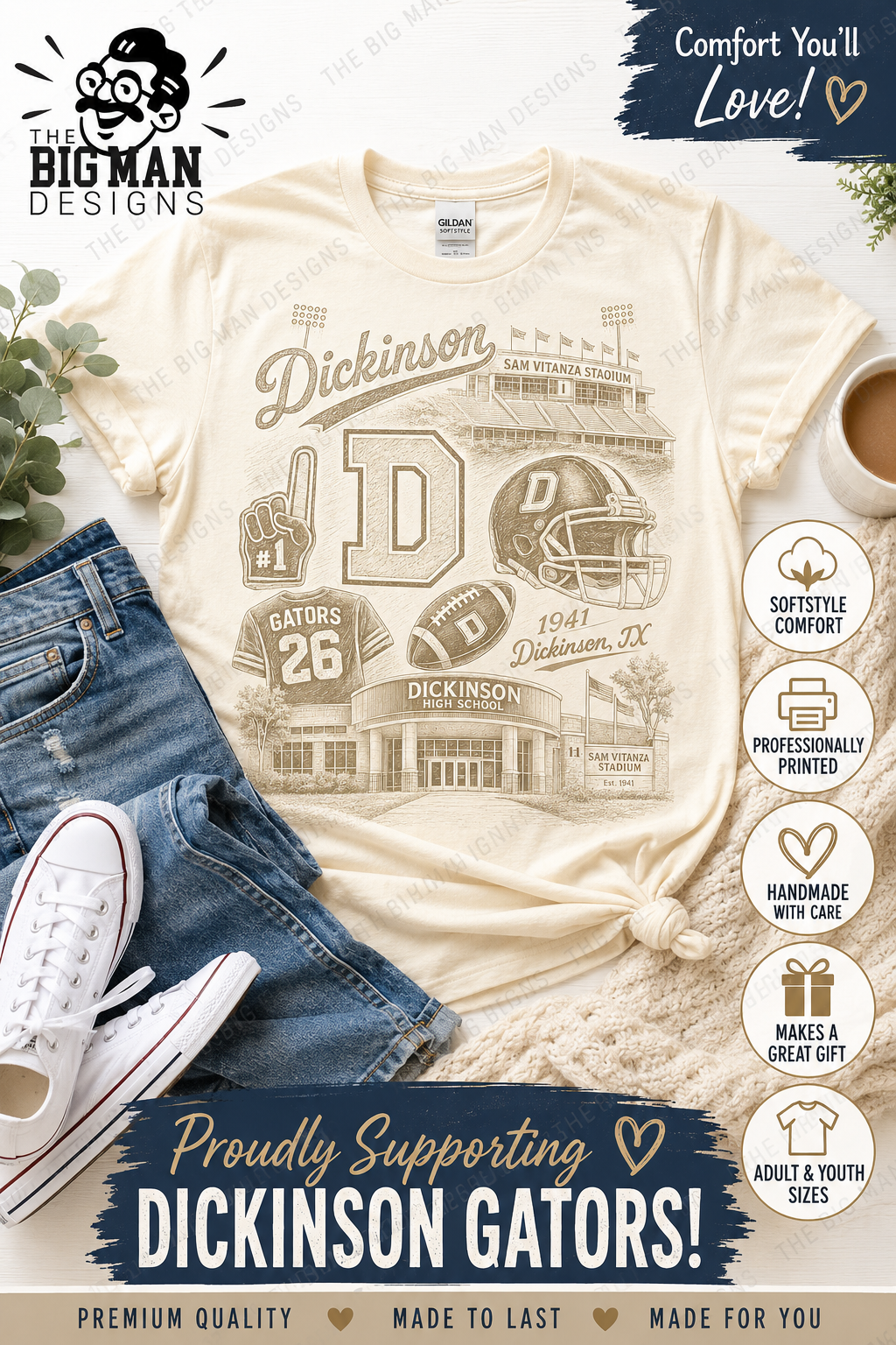 Dickinson Gators Vintage Stadium Spirit Shirt | Dickinson ISD Spirit Wear