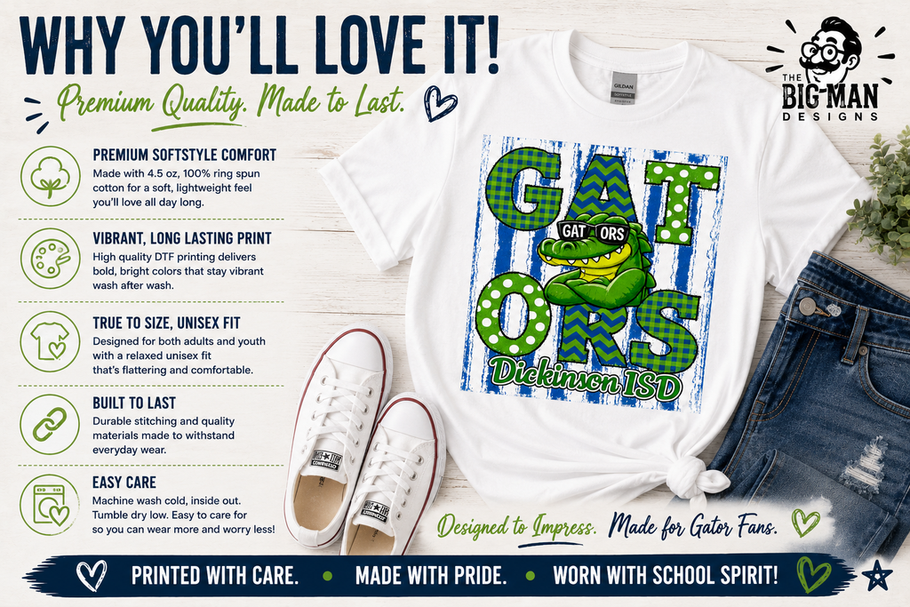 11 Dickinson Gators Block Letter Spirit Shirt | Dickinson ISD Spirit Wear