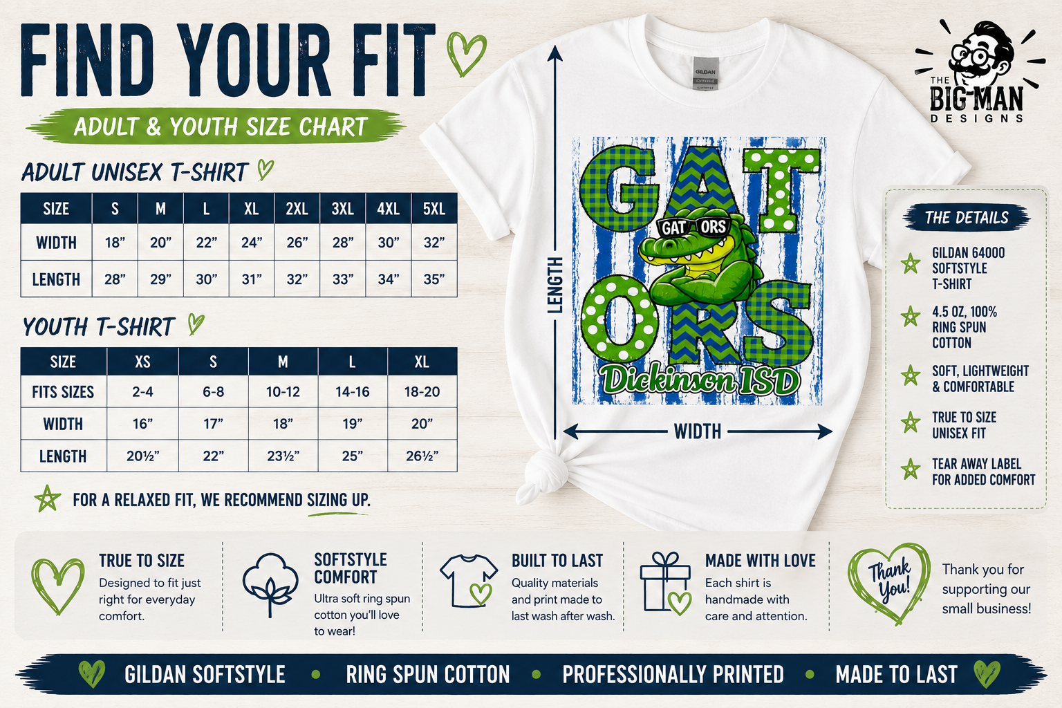 11 Dickinson Gators Block Letter Spirit Shirt | Dickinson ISD Spirit Wear