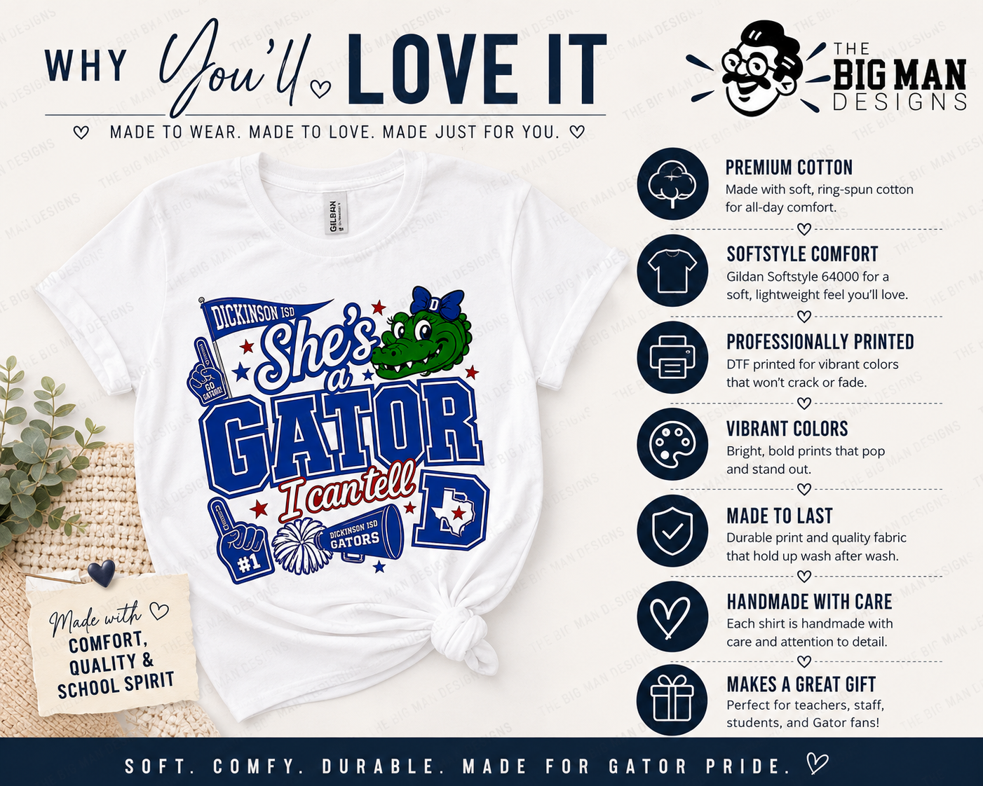 17 She's a Gator I Can Tell | Dickinson ISD Spirit Shirt