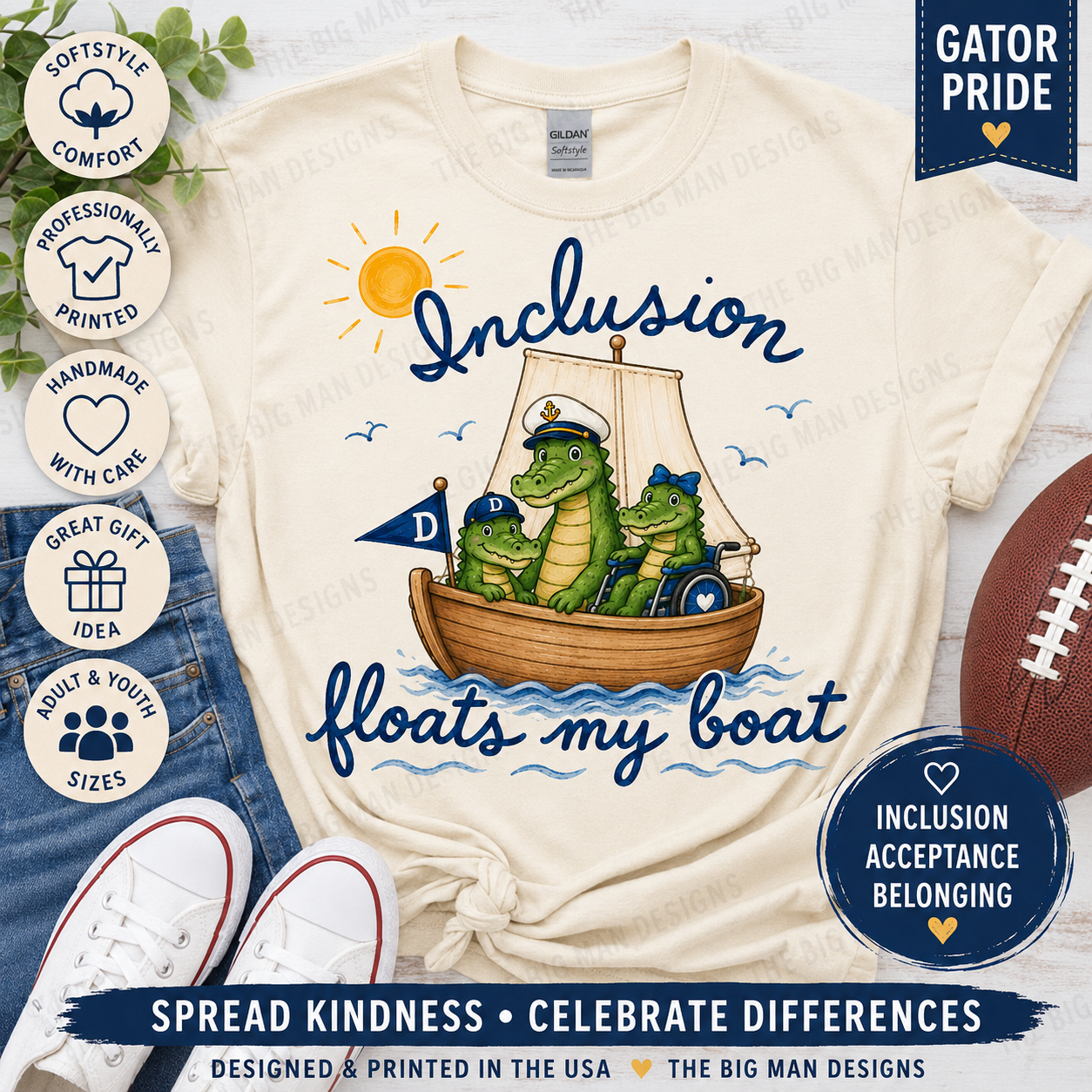 Inclusion Floats My Boat | Dickinson Gators Spirit Tee | Front & Back Design