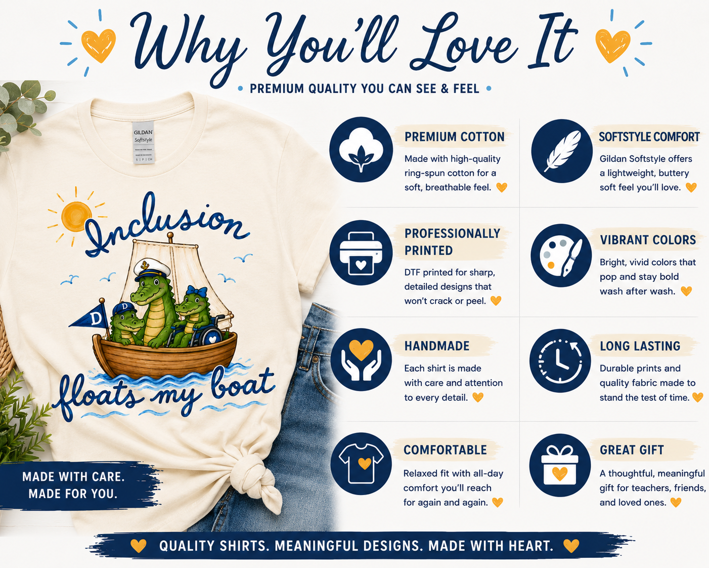 Inclusion Floats My Boat | Dickinson Gators Spirit Tee | Front & Back Design