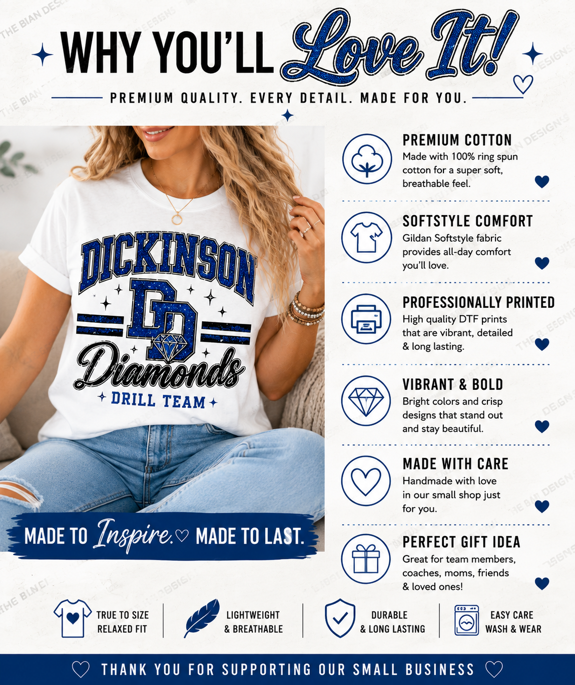 Dickinson Gators | Diamonds Dance Team Shirt 9 | Softstyle Comfort | DTF Printed