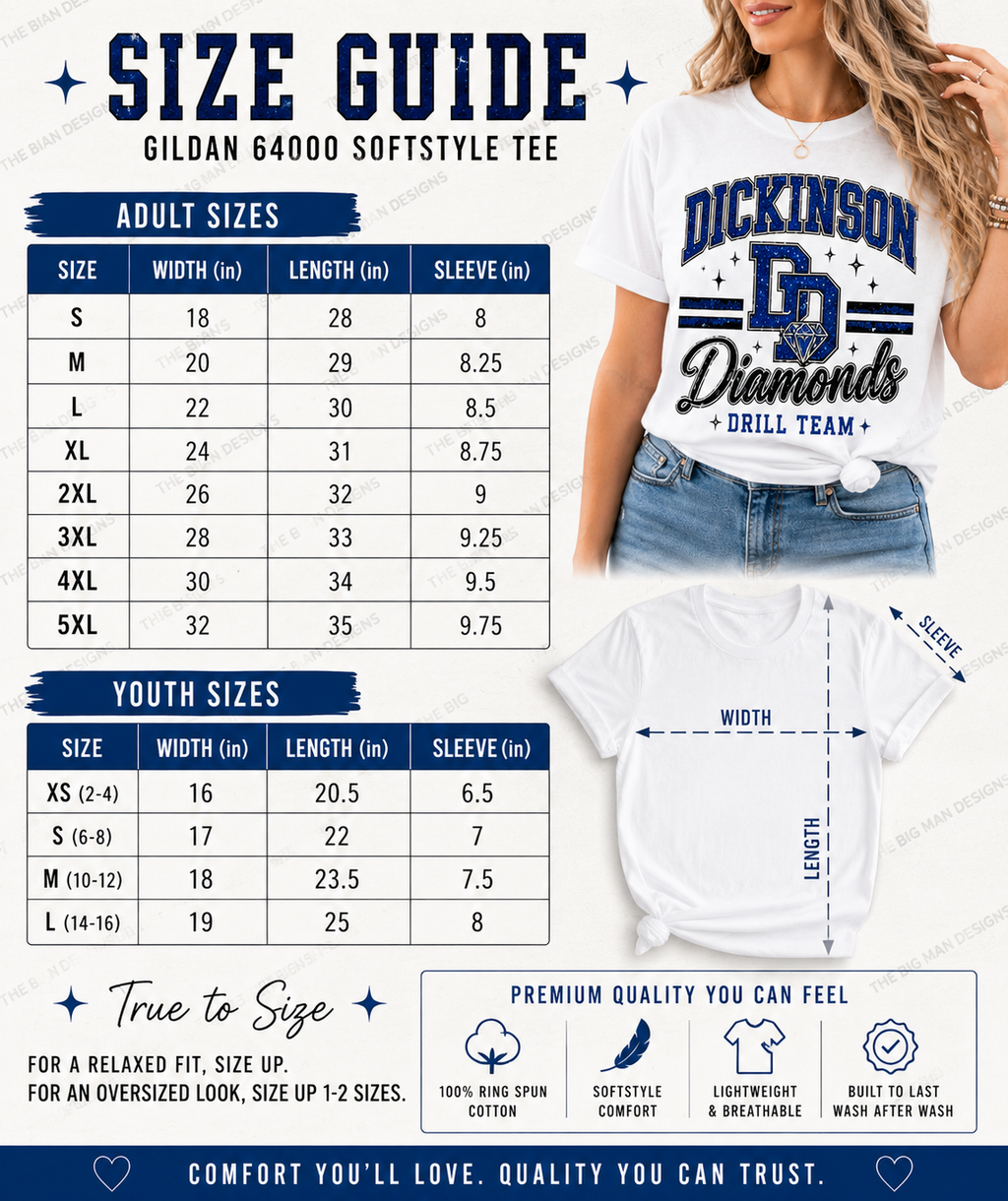 Dickinson Gators | Diamonds Dance Team Shirt 9 | Softstyle Comfort | DTF Printed