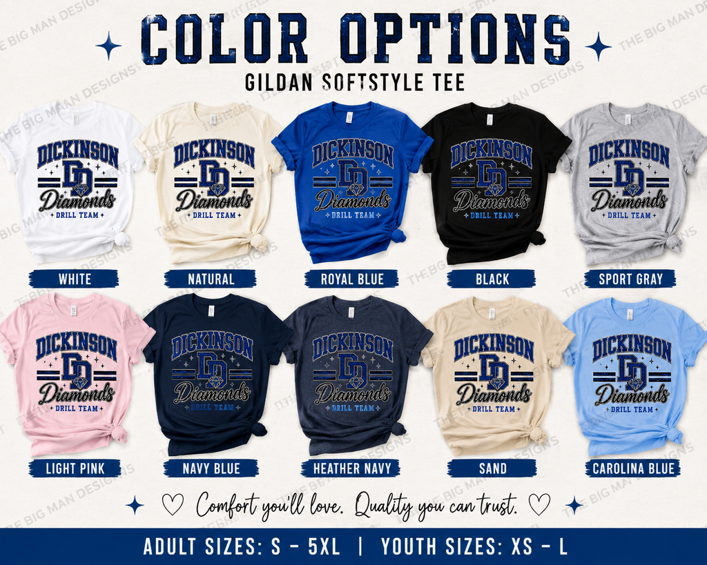 Dickinson Gators | Diamonds Dance Team Shirt 9 | Softstyle Comfort | DTF Printed