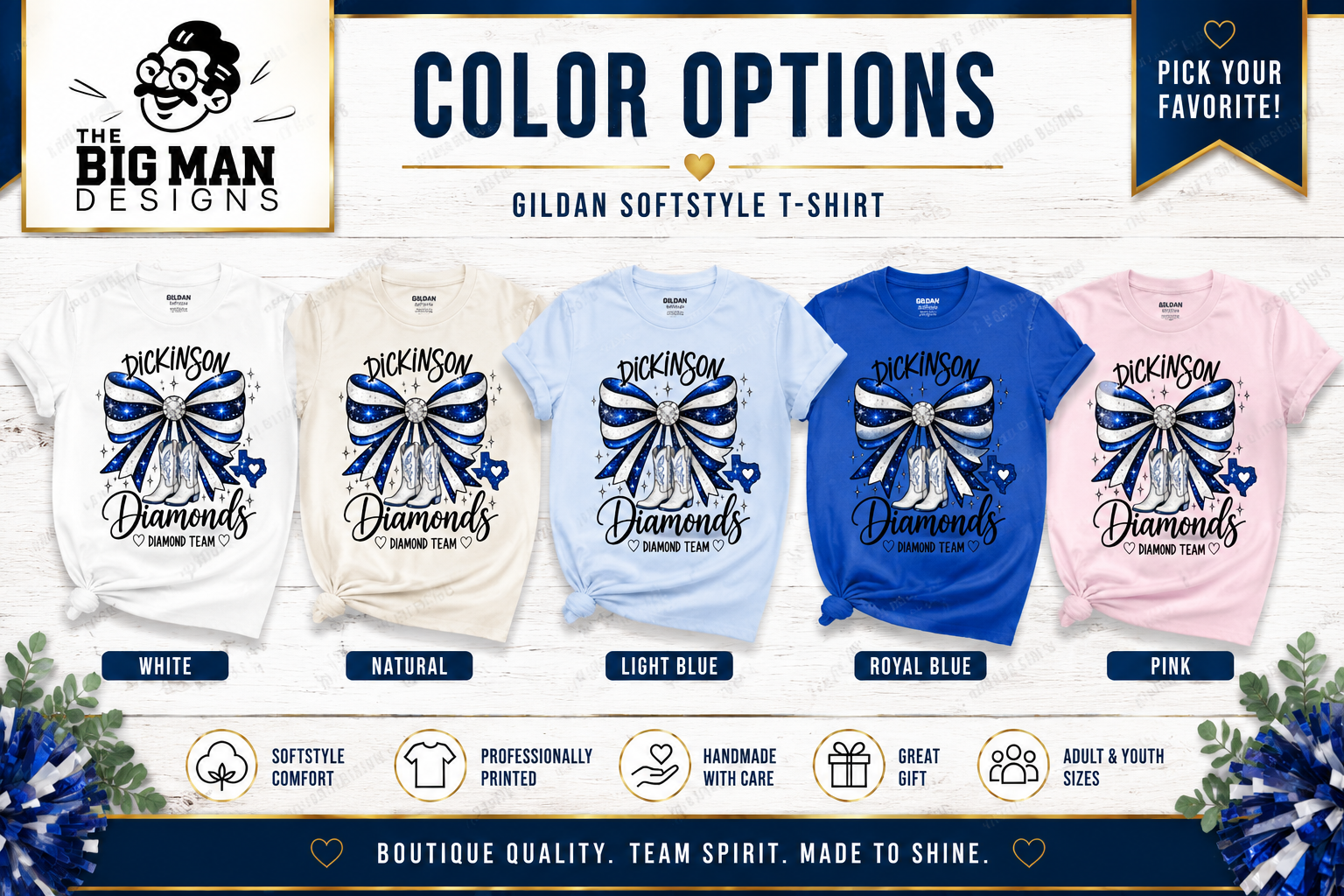 Dickinson Diamonds Diamond Team Bow Shirt 5| DTF Printed