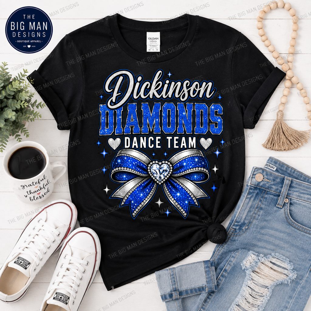 Dickinson Diamonds Dance Team Shirt 2 | Glitter Bow DTF Design | Dance Mom Tee, Sweatshirt & Long Sleeve