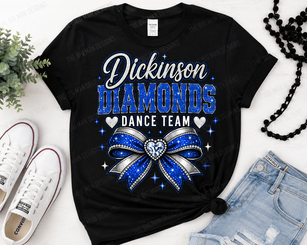 Dickinson Diamonds Dance Team Shirt 2 | Glitter Bow DTF Design | Dance Mom Tee, Sweatshirt & Long Sleeve