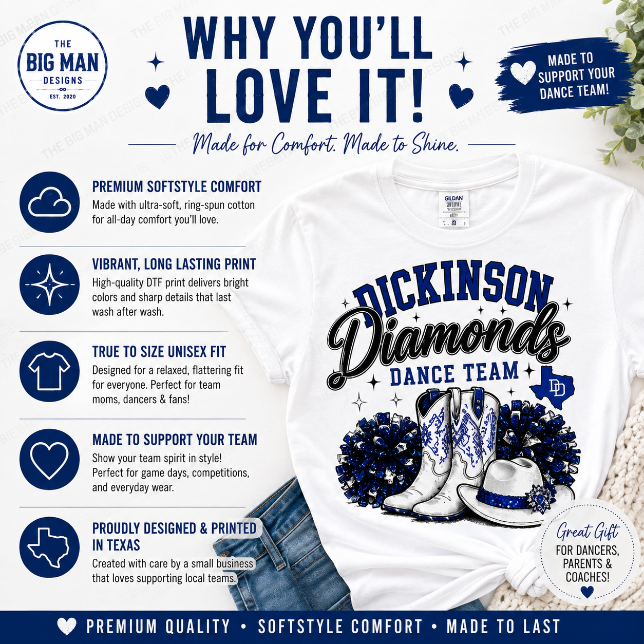Dickinson Diamonds Dance Team Shirt 1 | DTF Printed