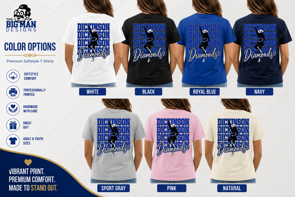 Dickinson Diamonds Drill Team Shirt 7 | Front & Back Design | DTF Printed