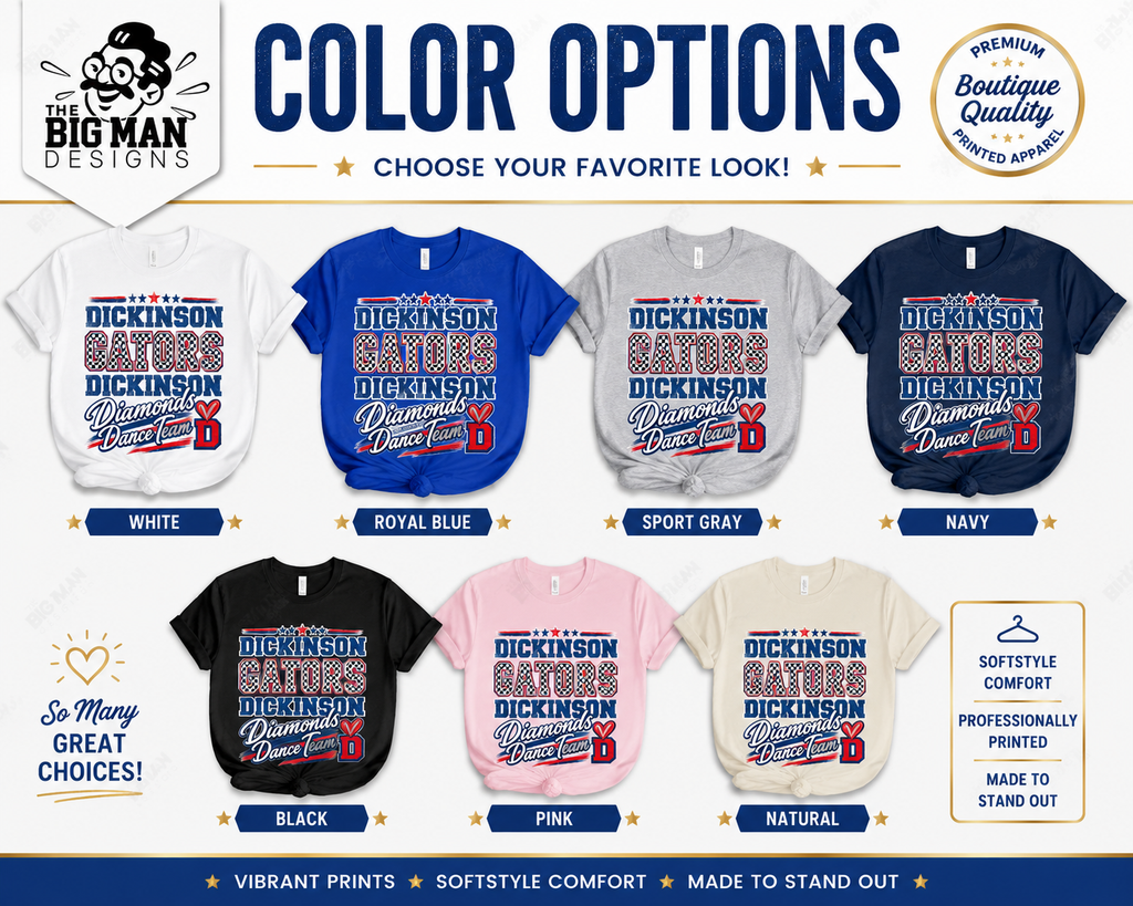 Dickinson Gators | Diamonds Dance Team Shirt 8| Softstyle Comfort | DTF Printed