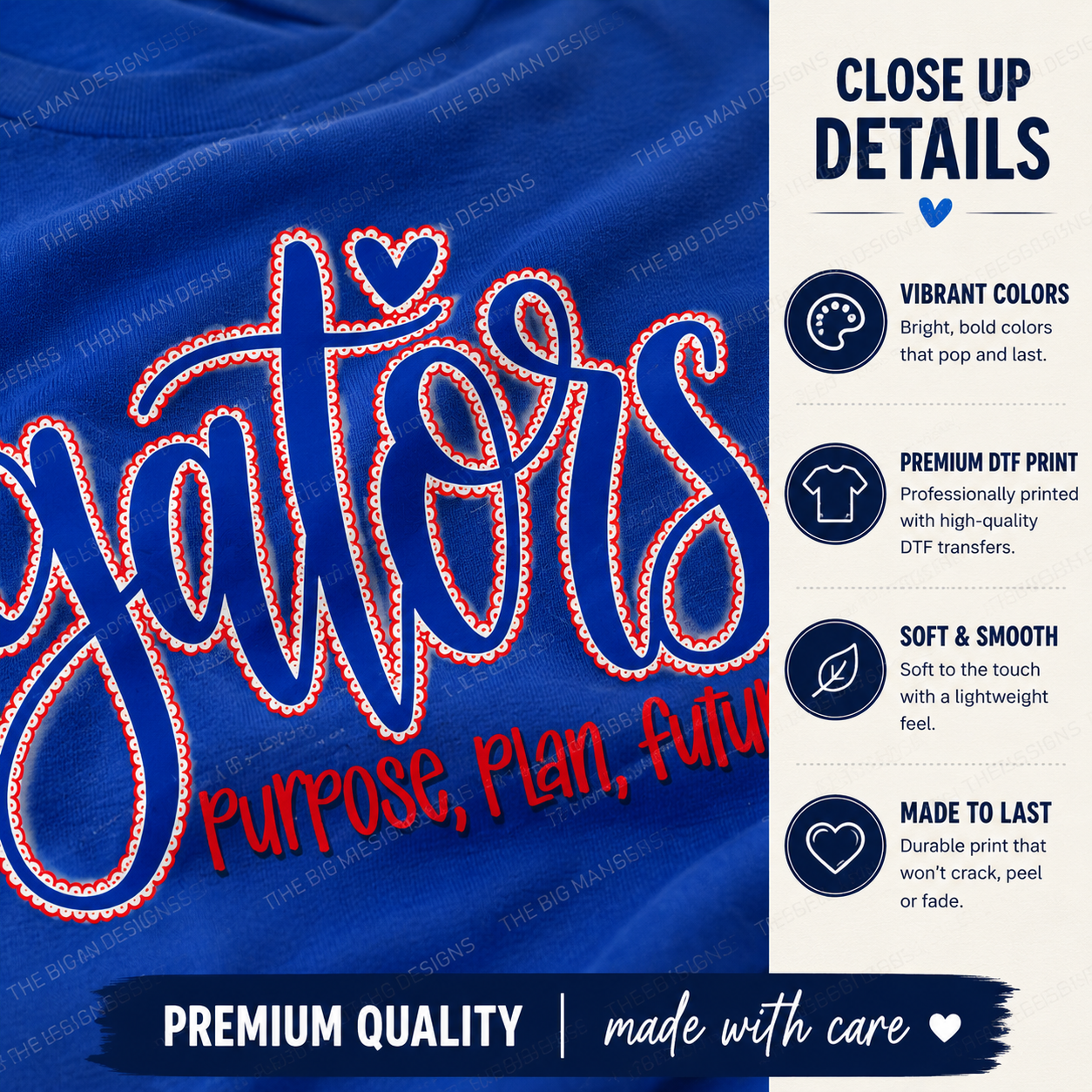 Dickinson Gators Purpose Plan Future tee royal blue - DTF printed adult and youth sizes available handmade with care