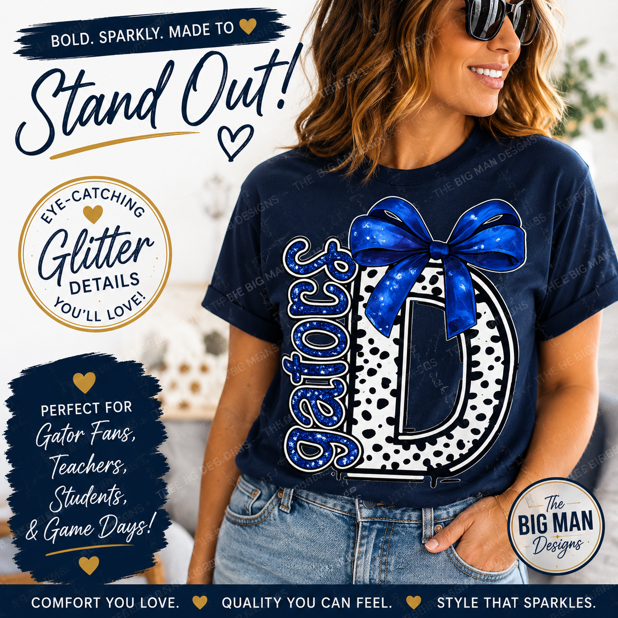 Dickinson Gators "D" Glitter Bow Tee | Youth & Adult Spirit Wear