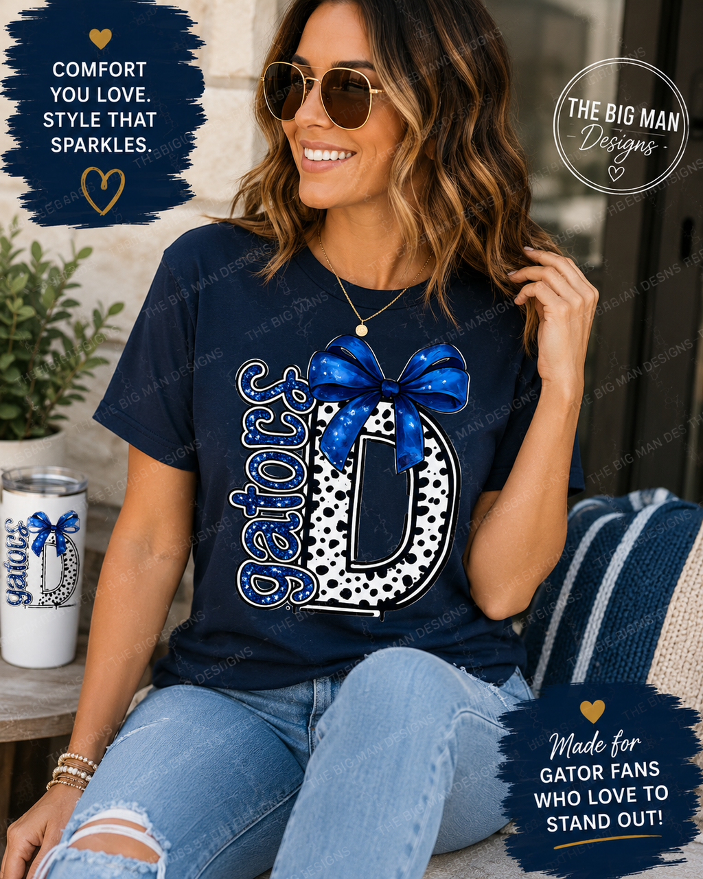 Dickinson Gators "D" Glitter Bow Tee | Youth & Adult Spirit Wear