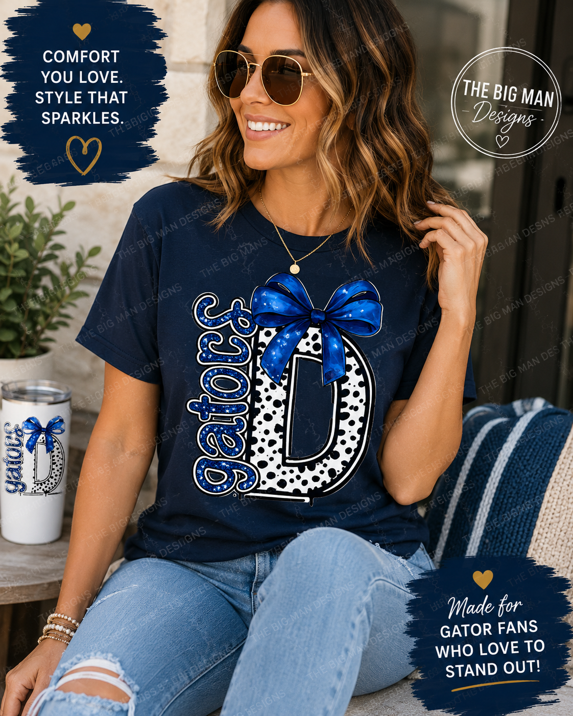 Dickinson Gators "D" Glitter Bow Tee | Youth & Adult Spirit Wear