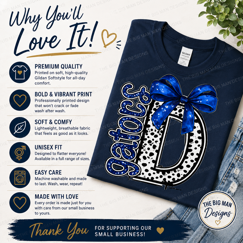 Dickinson Gators "D" Glitter Bow Tee | Youth & Adult Spirit Wear