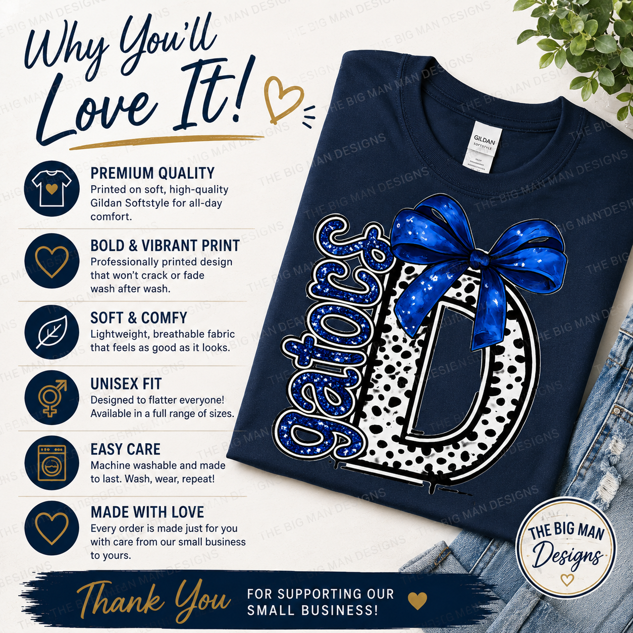 Dickinson Gators "D" Glitter Bow Tee | Youth & Adult Spirit Wear