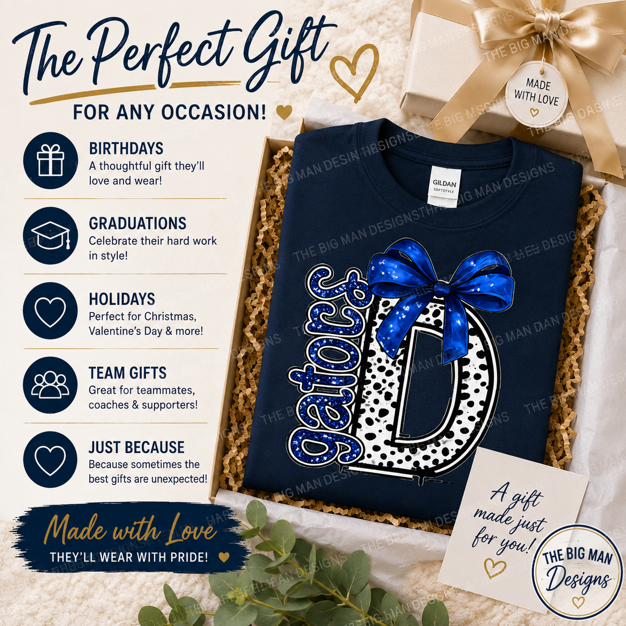 Dickinson Gators "D" Glitter Bow Tee | Youth & Adult Spirit Wear