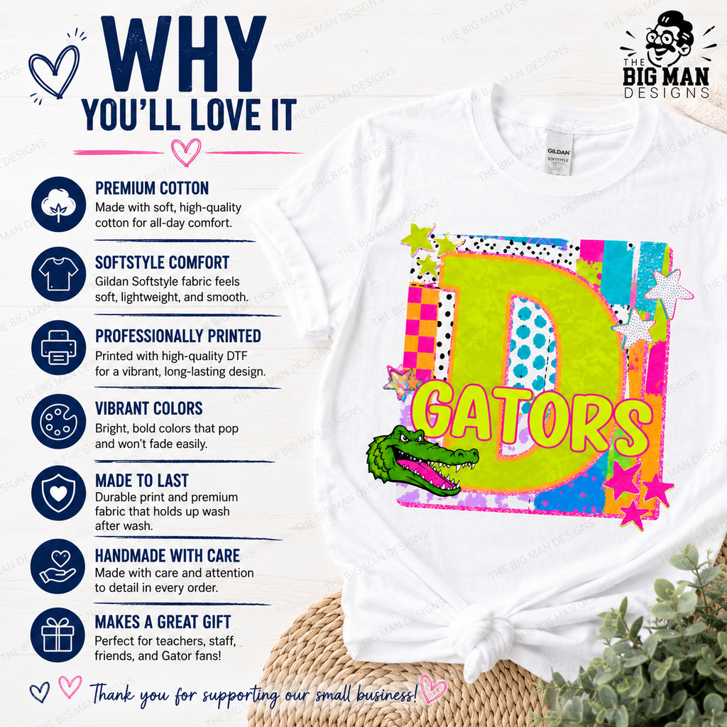 3 Dickinson Gators Neon Collage D Spirit Shirt | Dickinson ISD Spirit Wear