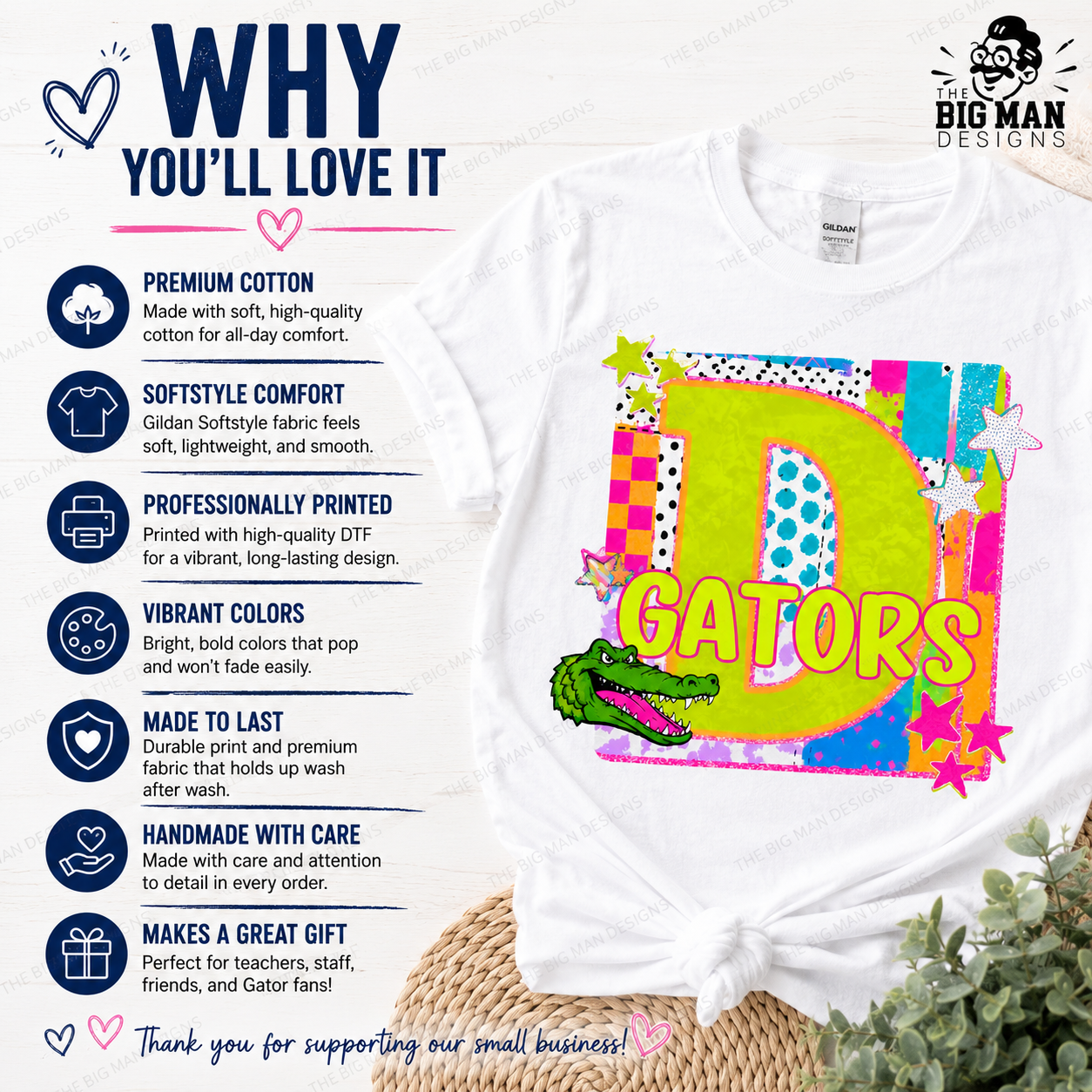 3 Dickinson Gators Neon Collage D Spirit Shirt | Dickinson ISD Spirit Wear