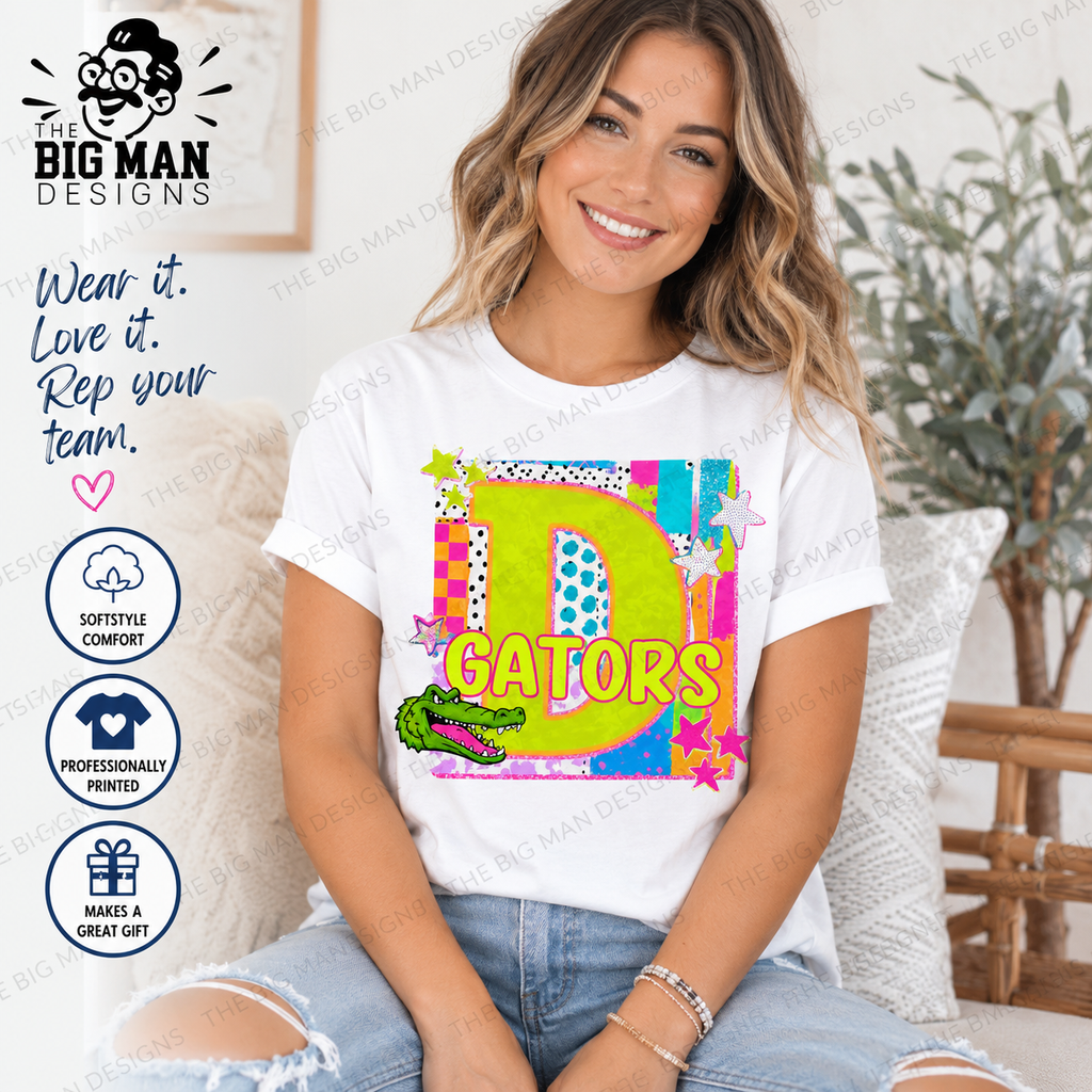 3 Dickinson Gators Neon Collage D Spirit Shirt | Dickinson ISD Spirit Wear