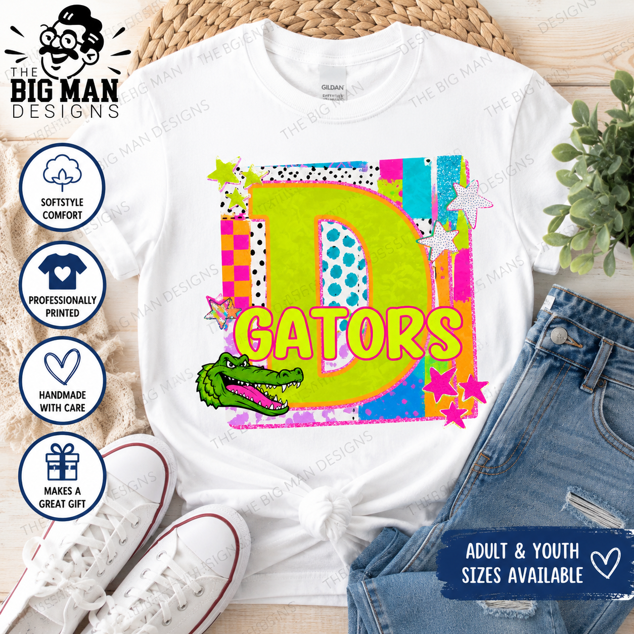 3 Dickinson Gators Neon Collage D Spirit Shirt | Dickinson ISD Spirit Wear
