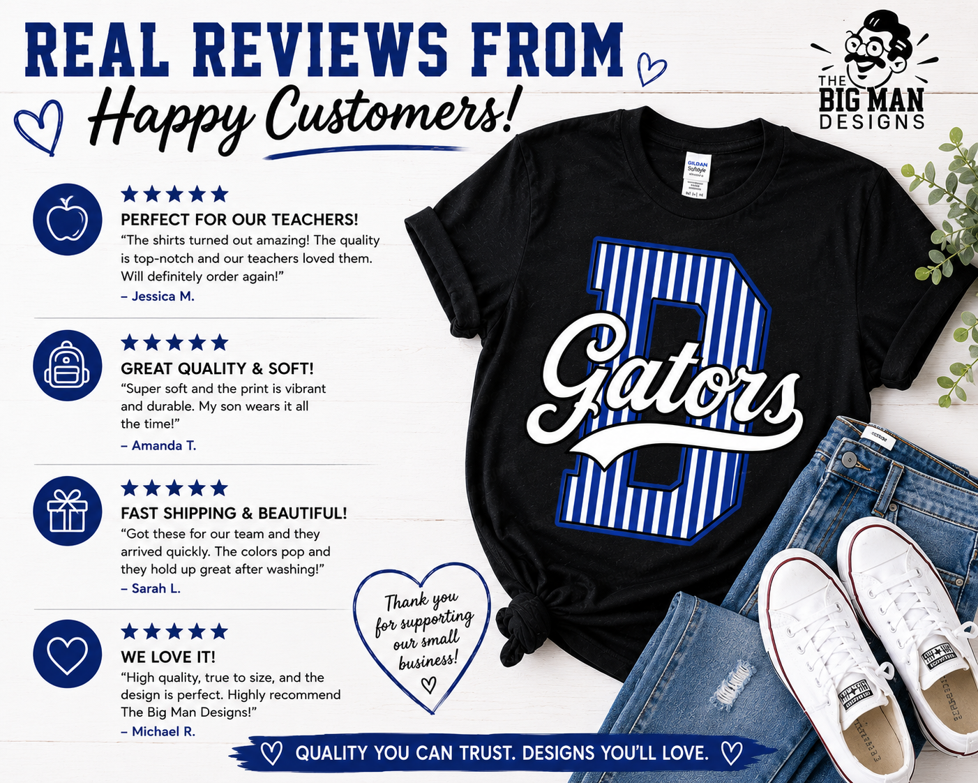 4 Dickinson Gators Pinstripe D Spirit Shirt | Dickinson ISD Spirit Wear