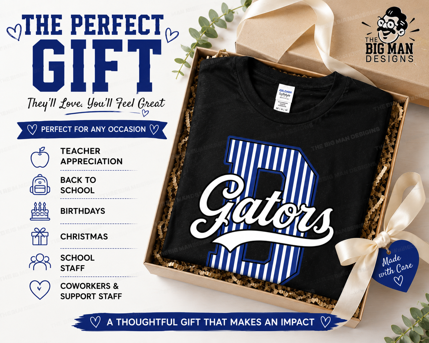 4 Dickinson Gators Pinstripe D Spirit Shirt | Dickinson ISD Spirit Wear